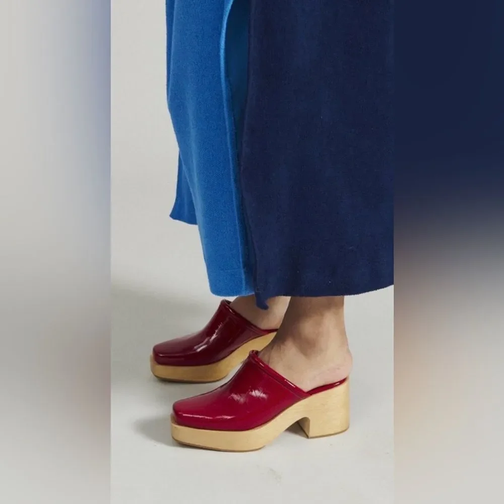 Rachel Comey Salta Clog red patent leather square toe wooden platform Clog - Picture 2 of 10